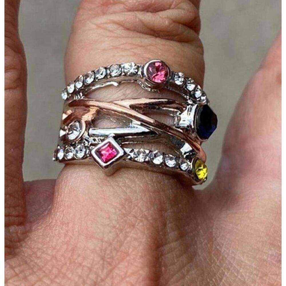 Sterling Silver Multistone Cz Statement Ring Size… - image 3